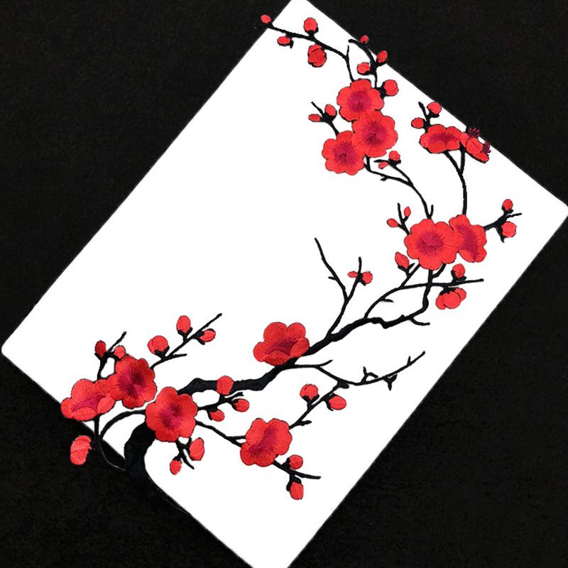 Plum Blossom Flower Applique Clothing Embroidery Patch Fabric Sticker Iron On Patch DIY Craft Repair Clothes Sewing Accessories