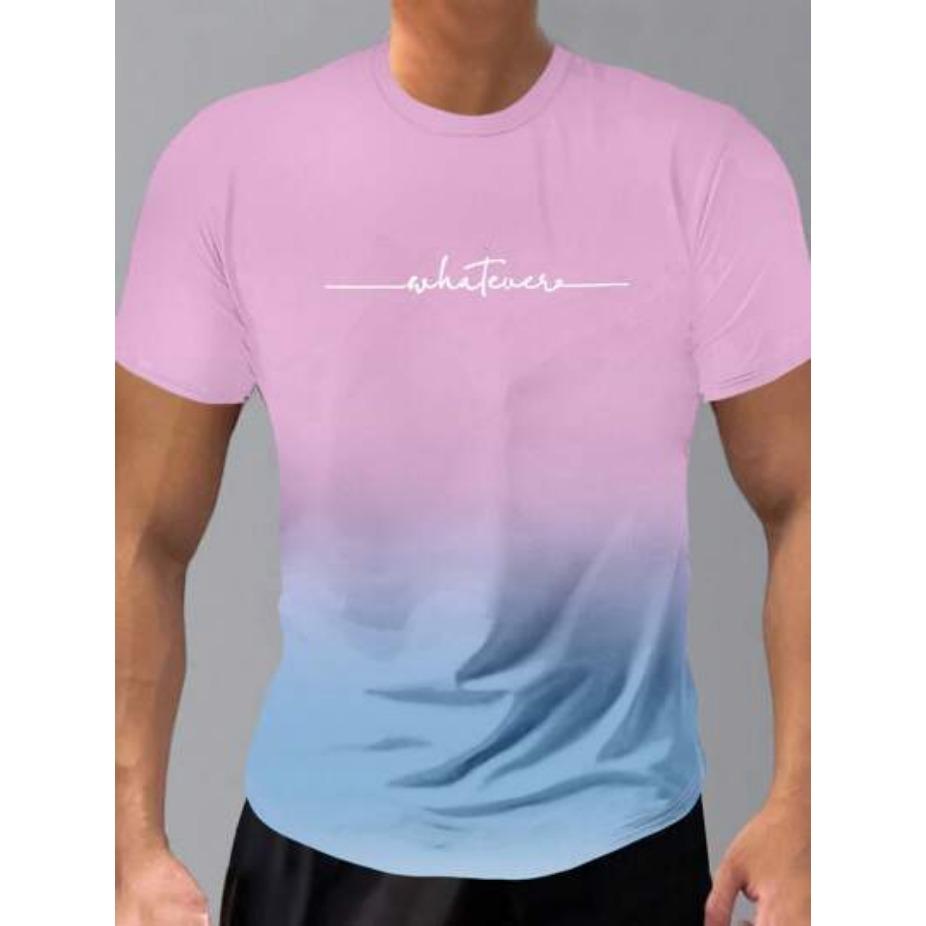 Летний топ с круглым вырезом и 3D-печатью с градиентными буквами, модные повседневные футболки с короткими рукавами для мужчин