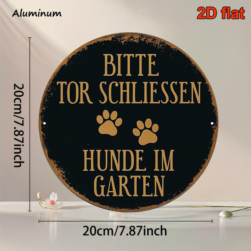 HD Tin Sign Bitte Tor Schliessen Hunde Im Garten Round Vintage Metal Wall Art Retro Garden Decor