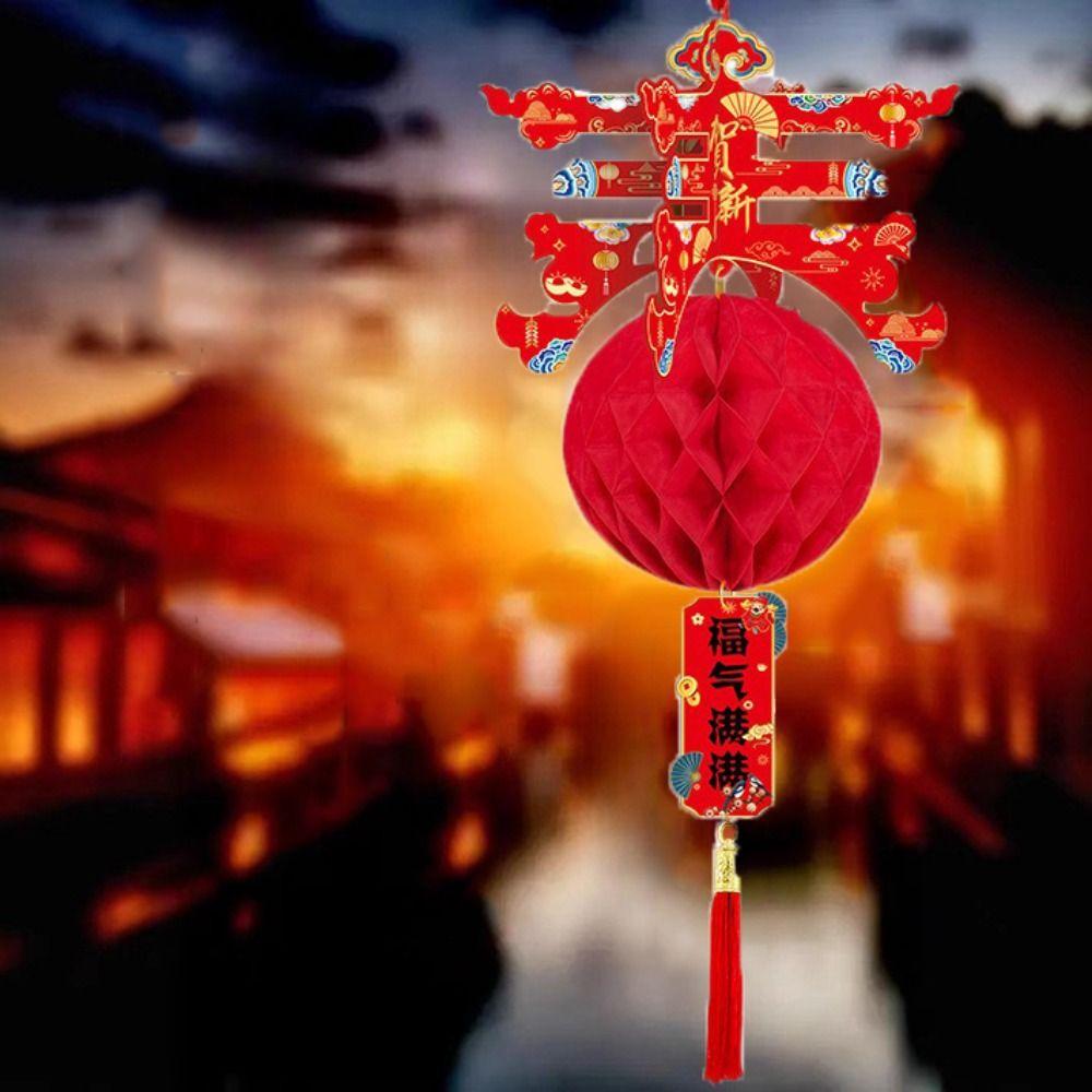 3pcs Long Tassel Chun Character Lantern Pendant Honeycomb New Year Door Hanging Ornaments  Chinatown