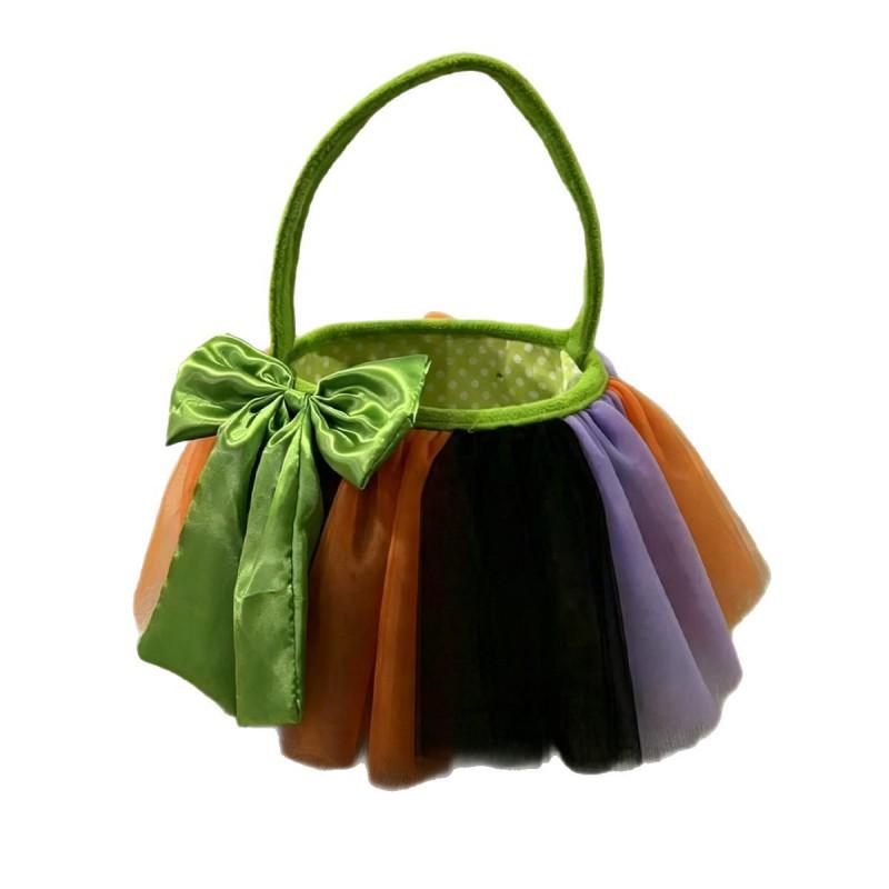 Halloween Basket Decorative Candy Bag With Tulle Bow Plush Horror Prop Party Favors Trick-or-Treat