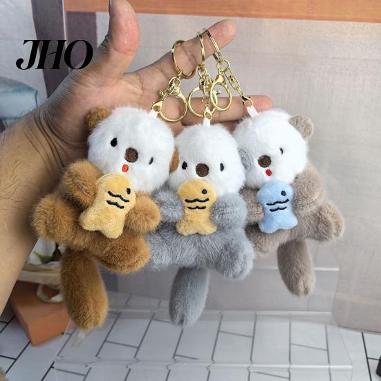 Stuff Animal for Men Women Otter Keychain with Fish Plush Bag Charm Keyrings Cute Decoration Lovers Friends Family