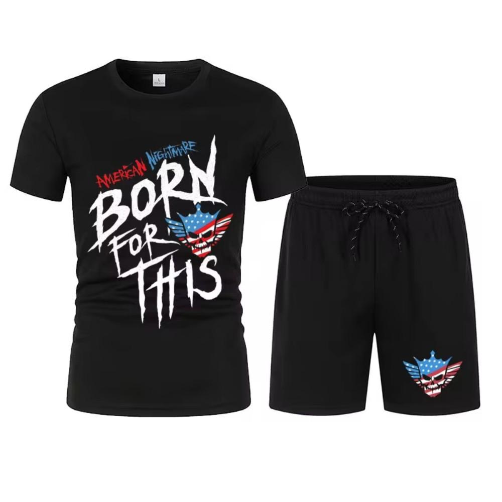 2025 Новый мужской черный Cody Rhodes Skeleton Mesh футболка + шорты комплект летний дышащий быстросохнущий короткий рукав толстовка спортивный комплект