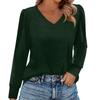 Женская модная повседневная рубашка с длинным рукавом однотонного цвета, женские топы с V-образным вырезом