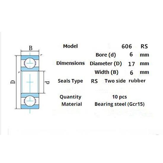 Подшипник 10шт 606рс 6*17*6(мм)