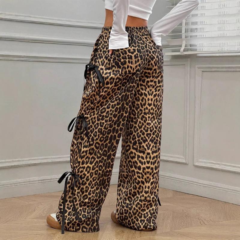 Spring and Autumn Elastic Waist Solid Color Bow Strap Trendy Y2K Fashion Casual Straight Leg Pants In Europe and America