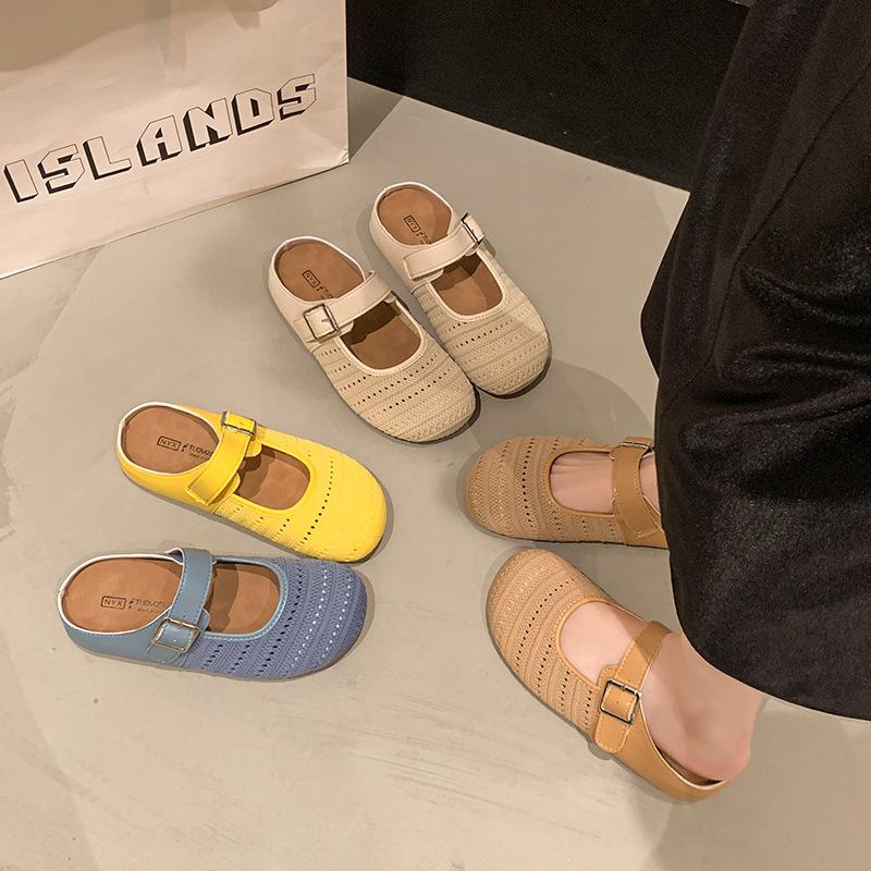 Ретро дышащие полушлепанцы с толстой подошвой женские для улицы 2025 новые весенне-летние сандалии на одном ремешке