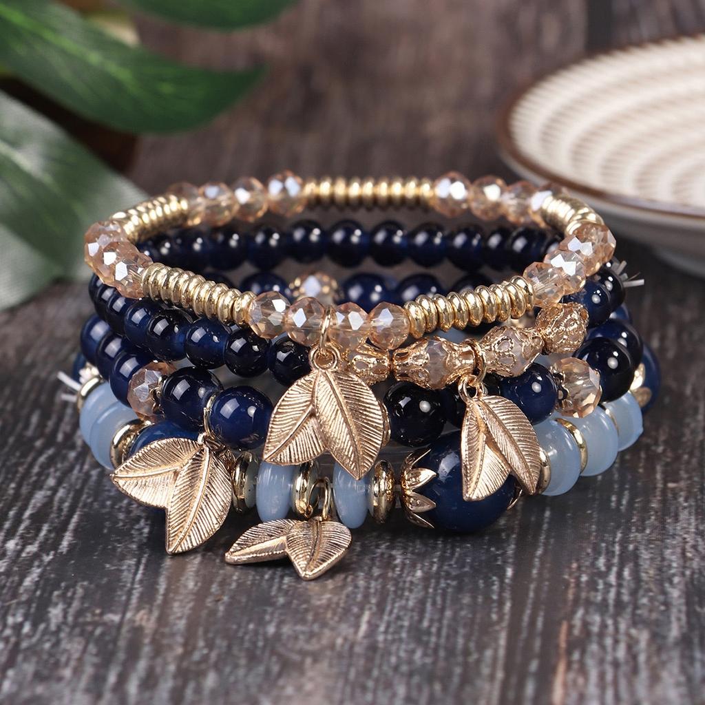 Богемный лист - Этническая подвеска Эластичный шнур Браслет из нескольких нитей с бусинами