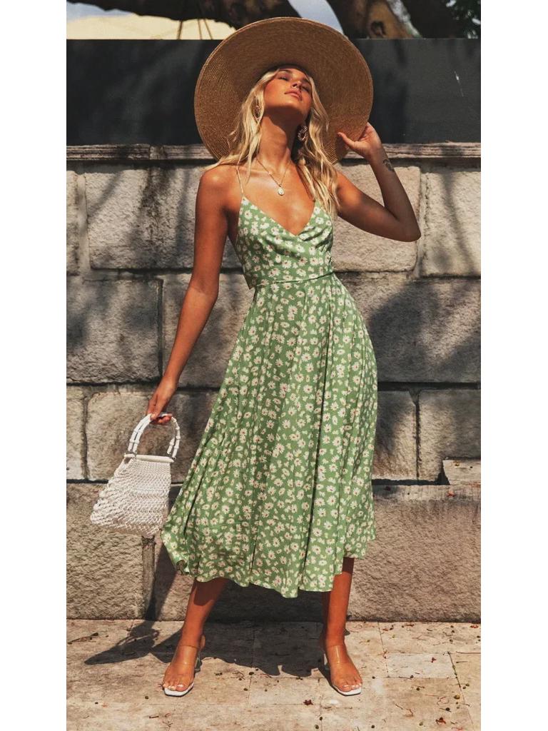 2023 Bohemian Print Beach Dress - Women's Sexy Spring/Summer Suspender Style