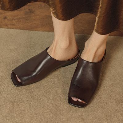 Мода 2025 Новые Весенне-Летние Женские Туфли Модные Туфли с Открытым Носком Слипоны Женские Элегантные Одинарные Повседневные Туфли Толстый Низкий Каблук Туфли-Лодочки