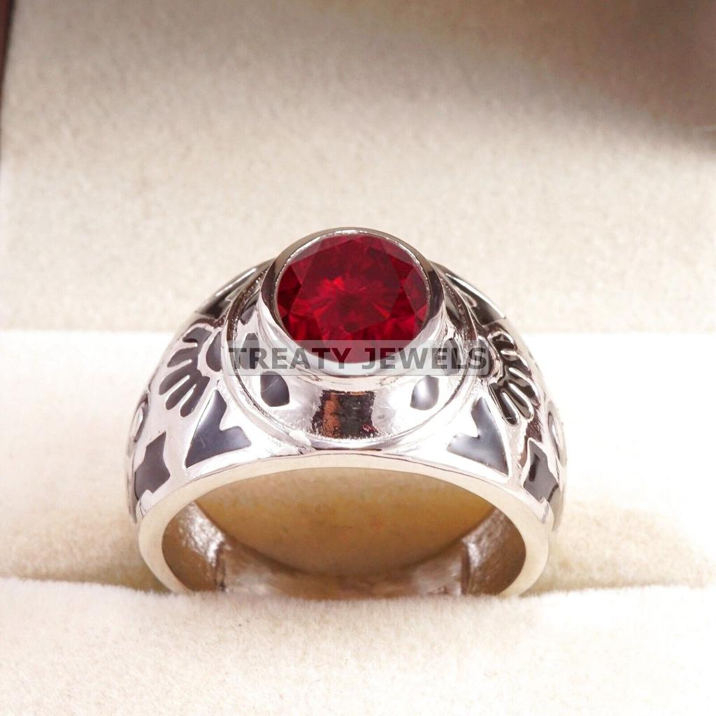 Ruby Oval Cut Gemstone With 925 Sterling Silver Ring For Men's #B543 JL375686400454