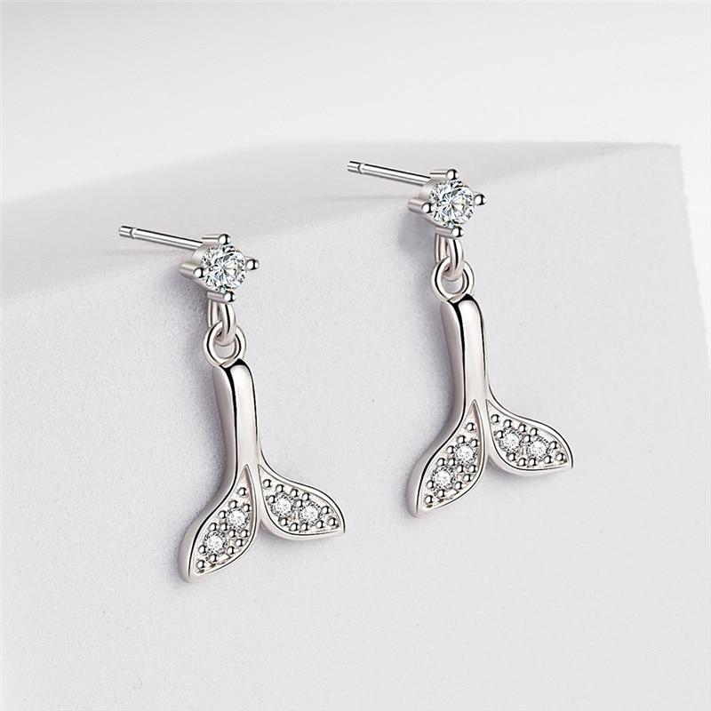Серьги-пусеты из стерлингового серебра 925 пробы с цирконом в виде хвоста русалки для женщин, девочек, для вечеринок, ювелирные изделия Pendientes eh292