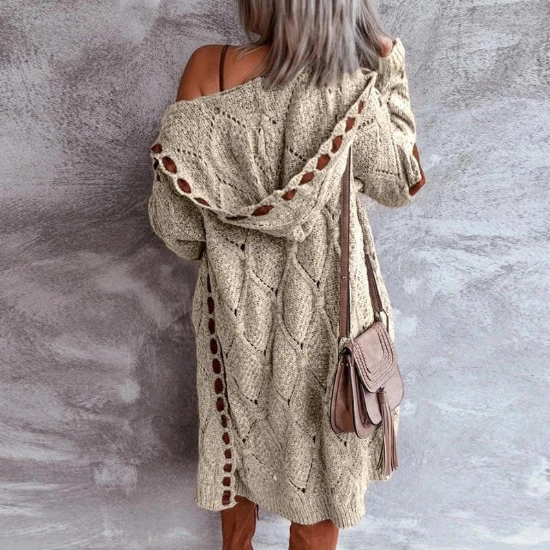 Women's Cardigan Sweater Coat Female Long Sleeve Casual Hooded Vintage Elegant Sweaters Overcoat Autumn Winter