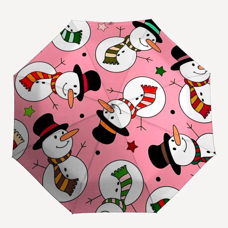 1pc Snowmen Pattern Automatic Folding Umbrella - 8-Rib Automatic Open/Close, Large Canopy Birthday Festival Gift yy251217095