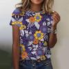 Women's T-shirt 3D Digital Printed Women's Round Neck Top with Colorful Floral Print