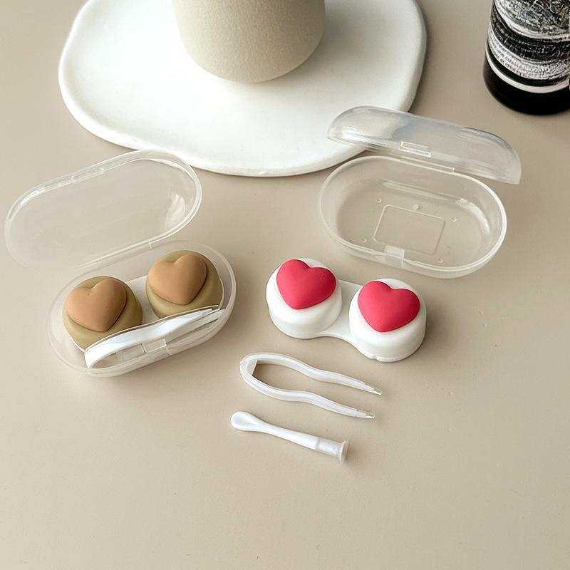 Heart Contact Lens Case with Tweezer Mini Cute Eyes Care Contact Lenses Container Box Travel Kits Eyewear Accessories Organizer