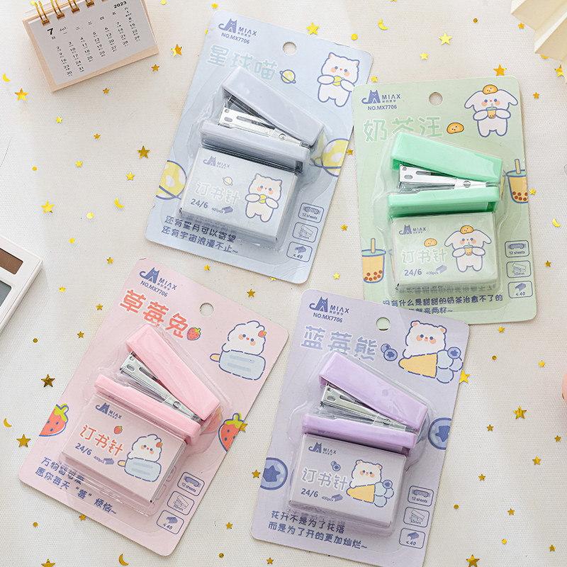 Mini Stapler Set with Staples Cute Rabbit Bear Paper Binder Stationery Office Binding Tools School Supplies