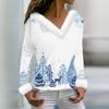 Женская мода повседневная плюшевая кофта с длинным рукавом и V-образным вырезом с рождественским принтом