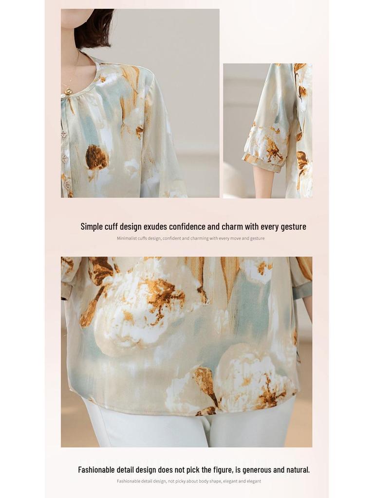 Трендовый летний шифоновый топ для мам 2025 – Блузка с рукавом средней длины для женщин среднего и пожилого возраста