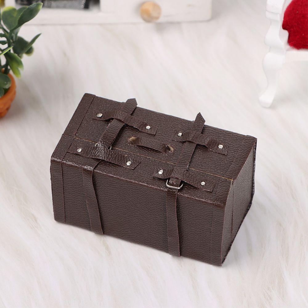 Furniture Play House Vintage Wood Box Miniature Portable Trunk Mini Suitcase Doll Leather Luggage