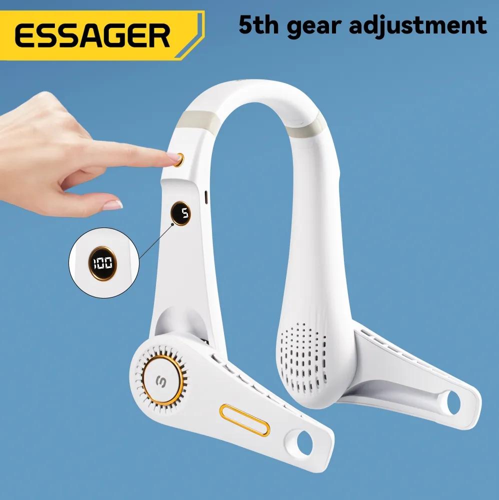 Мини-вентилятор для шеи Essager, 2400 мАч, подвесные вентиляторы для шеи, 5 скоростей с цифровым дисплеем, USB-вентилятор, уличный портативный летний спортивный воздухоохладитель