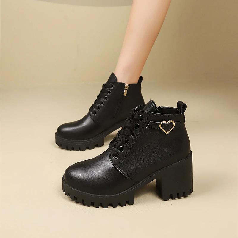 2024 New Hot Selling Versatile Women's Boots Spring and Winter Warm High Heels High Quality Lace Up Women's Shoes High Heels