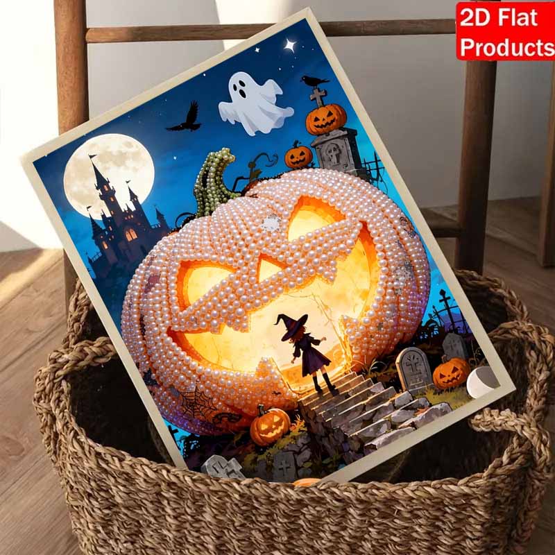 DIY 3D Картина жемчугом на холсте Хэллоуин Тыква Ведьма Замок Узор Расслабляющее Хобби Набор для творчества для взрослых Настенное Украшение для дома