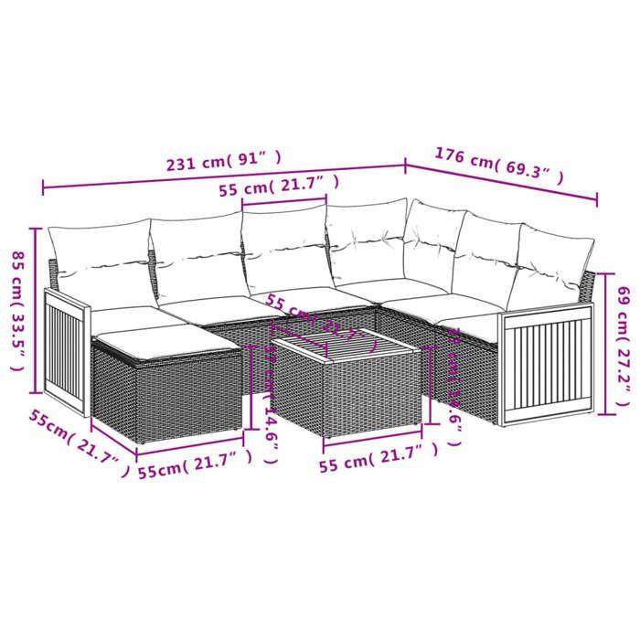 VidaXL Salon de Jardin avec Coussins 8 pcs, Canapés de Terrasse, Ensemble de Meubles de Patio, Mobilier d'Extérieur, Noir 3227890
