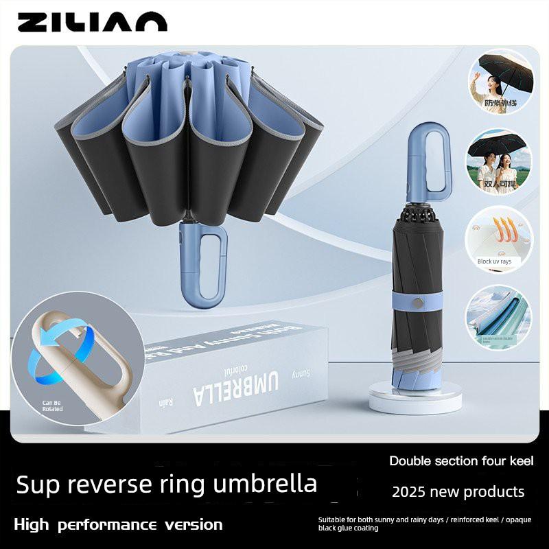 398 Large Automatic Umbrella for Women, Dual-Use for Sun and Rain, with Hook, Foldable, Wind-Resistant, Sunshade, Uv Protection for Men