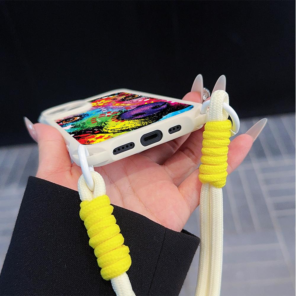Чехлы для телефонов Ae76 Dog Color Doodle Design Soft для iPhone 16 15 14 13 12 11 Pro Max 8 Plus XR с ремешком на запястье, защитным шнурком для углов, задняя крышка