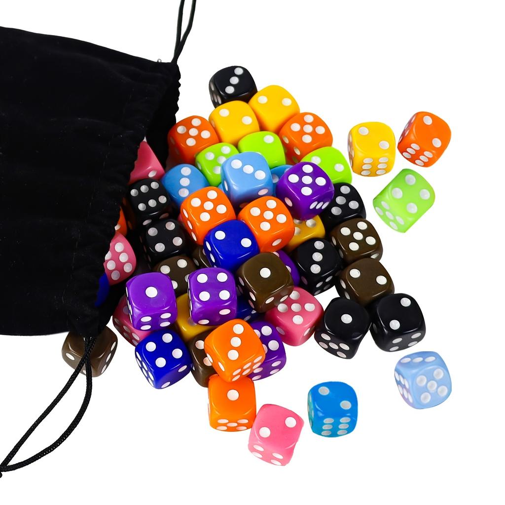 6 Sided Dice Set,50 Pieces 16mm/0.62in Opaque Acrylic Game Dice For Board Games, Dice Games, With Free A Velvet Pouch, 10 Colors