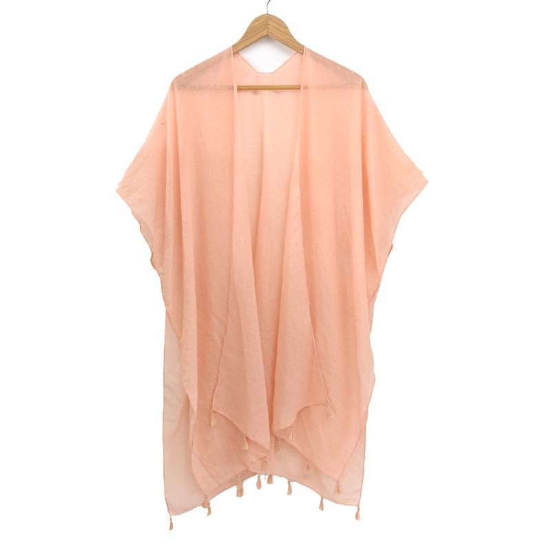 Женский солнцезащитный платок с кисточками для пляжа, летний полиэстеровый уличный кардиган с защитой от солнца, однотонный, для путешествий, модные аксессуары