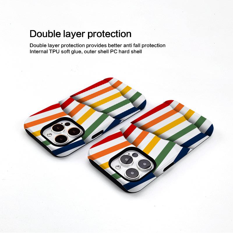 Striped Two-in-One Phone Case, Compatible with Apple 14/15ProMax/16, Korean Style