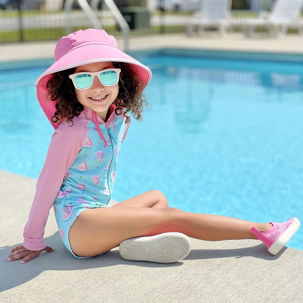 Cute Sun Hat for Girls with Neck Flap for UPF UV for Toddlers [JAN & JUL] Quick-Drying Swimming, 50+ Protection, (M 6-24 Months, Watermelon)
