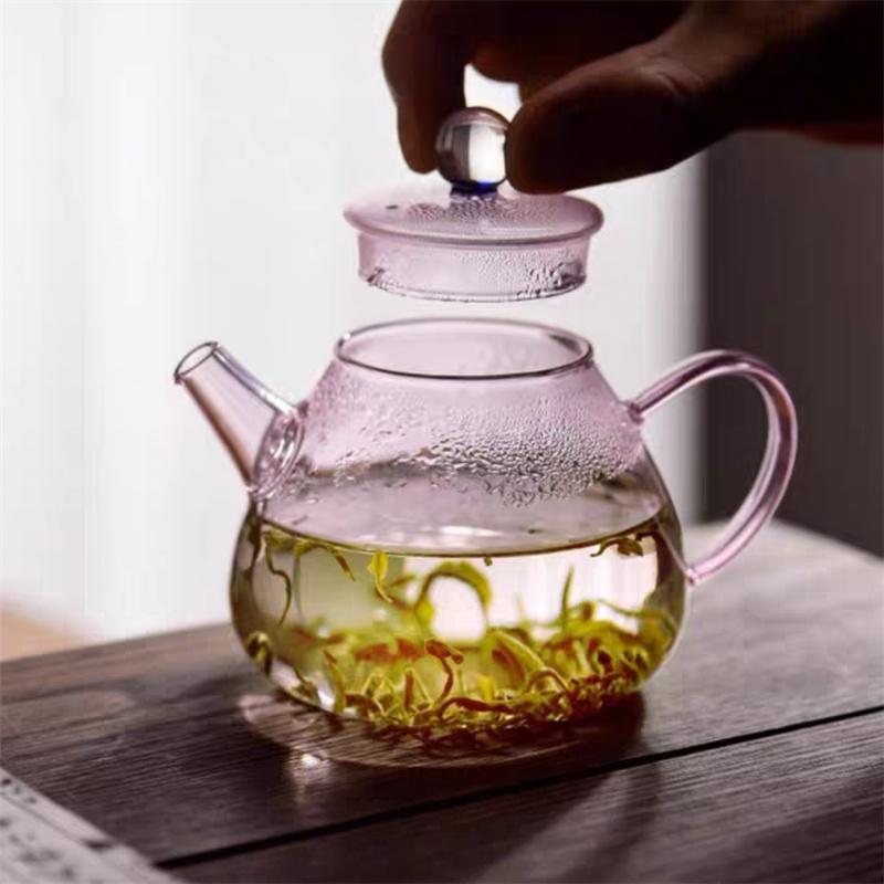 Чайник для заваривания чая One Person Pink 200ml Small Glass Teaware, термостойкий, для зеленого чая, цветочный чайник, набор для приготовления чая Kungfu