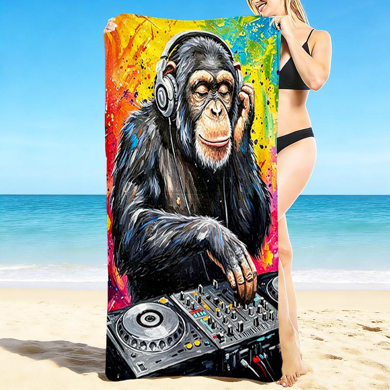 1Pc Monkey Dj Party Vibes Beach Towel, Quick Dry, Multi-Use for Beach Pool Gym Yoga Home Travel, Christmas, Halloween, Xmas Gift M928121