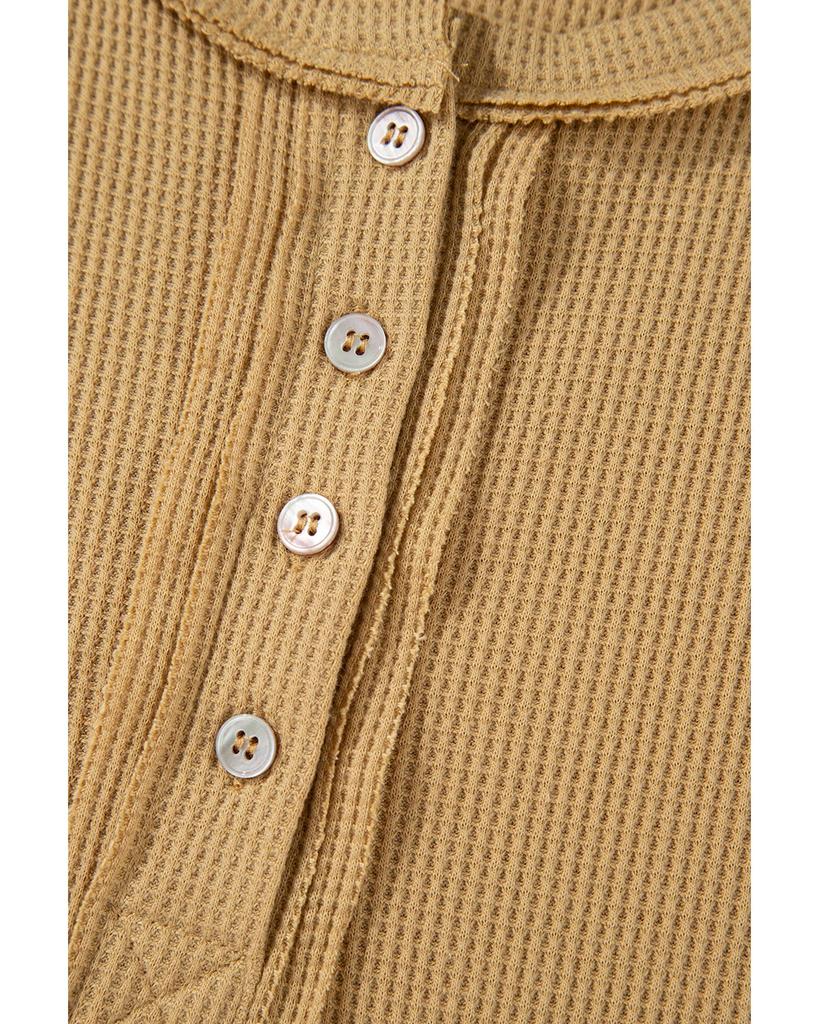 Azura Exchange Camel Textured Knit Half Button Drop Shoulder Oversized Top