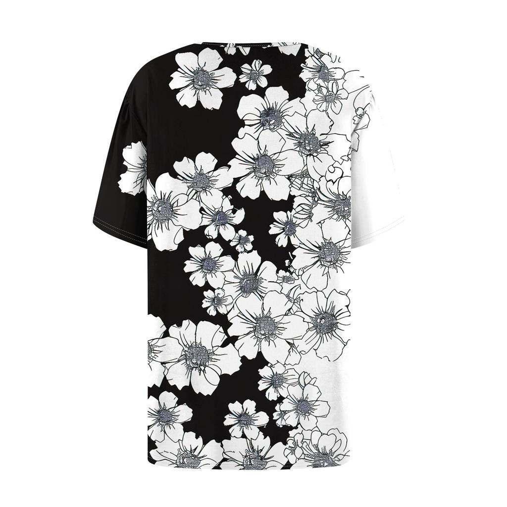 Женский модный повседневный короткий рукав пуловер с цветочным принтом и круглым вырезом на пуговицах