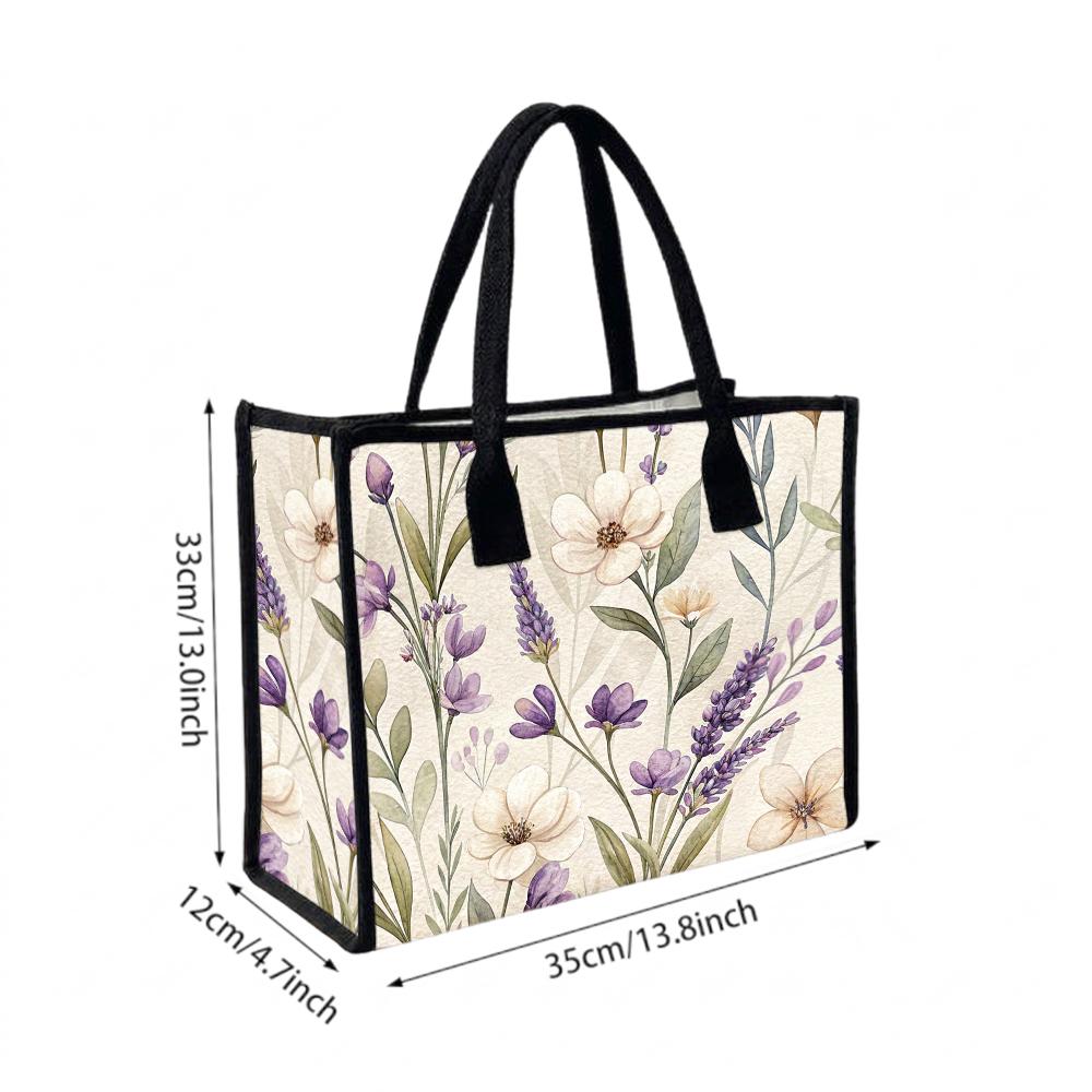 Floral Lavender Print Tote Bag Casual Daily Use Handbag for Ladies