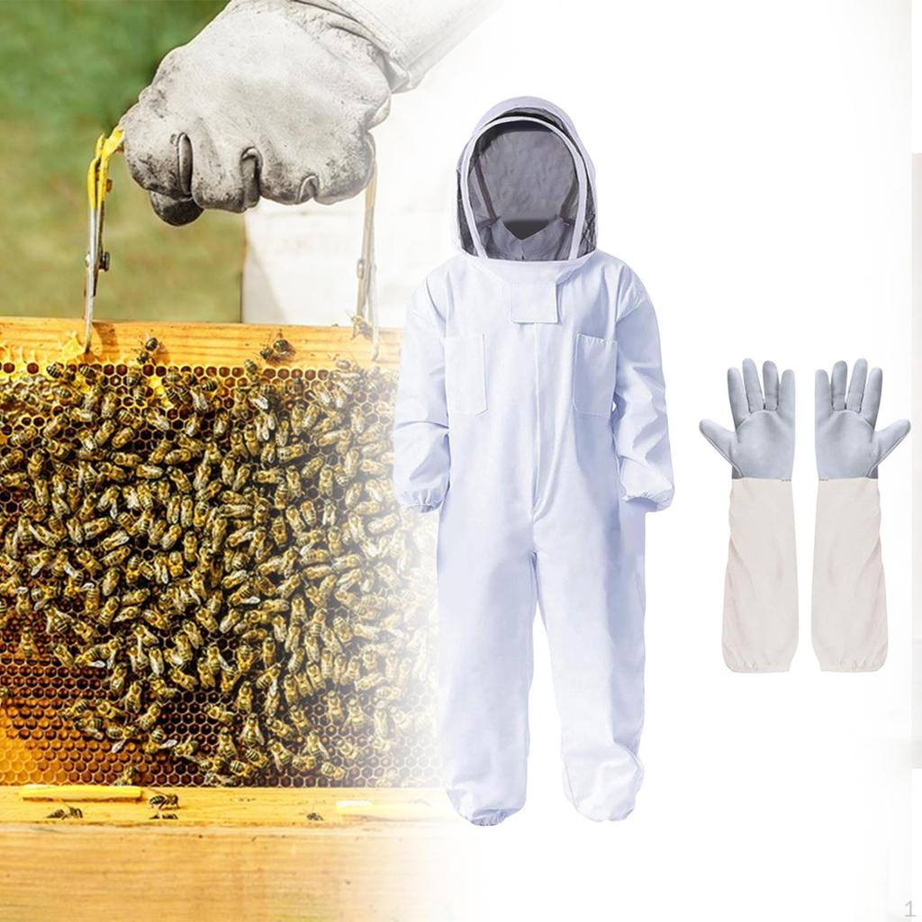 Bee Suit Beekeeping Breathable Detachable Fencing Veil Hood with Gloves, Outfit Costume for