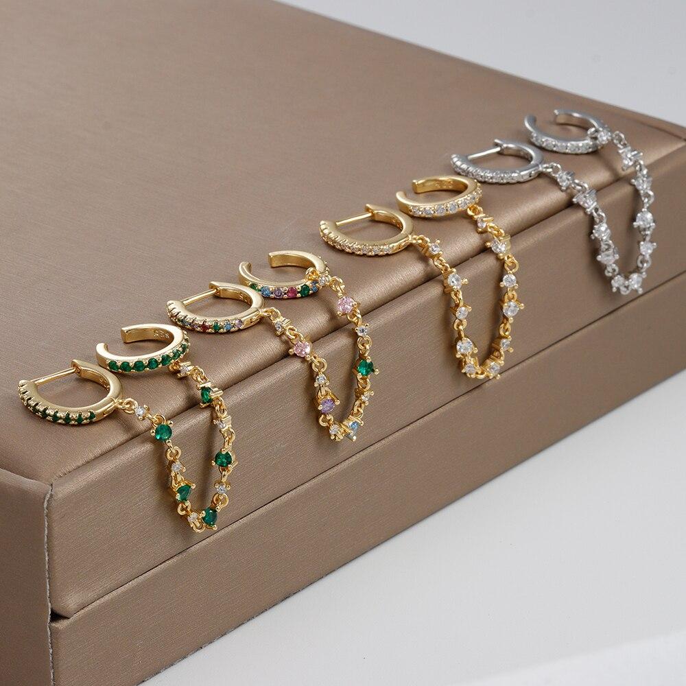 Серьги-подвески из нержавеющей стали с кристаллами CZ в Европе и Америке, модные ювелирные изделия с пряжкой для ушей, подарки на день рождения для женщин