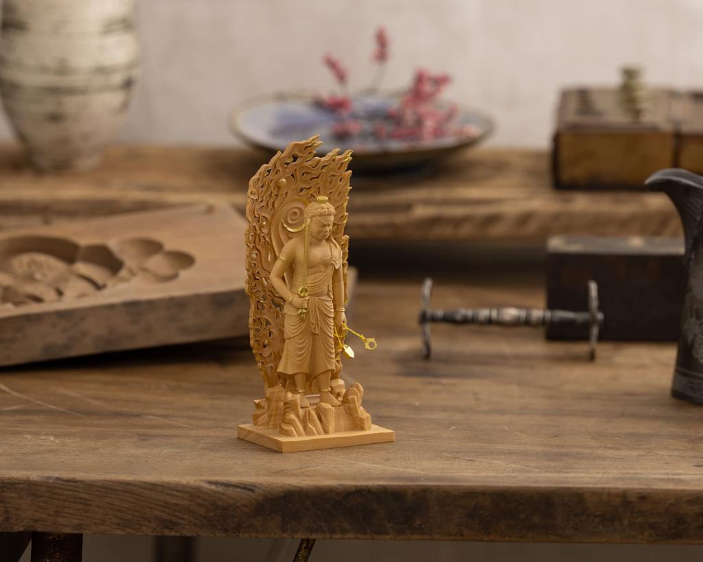 Маленький Будда Fudo Myoo из золотой глины и дерева, украшение Fudo Myoo 11,5 см (Деревянный самшит, отделка)_Статуя Будды, фигурка, резьба, (ГСБ