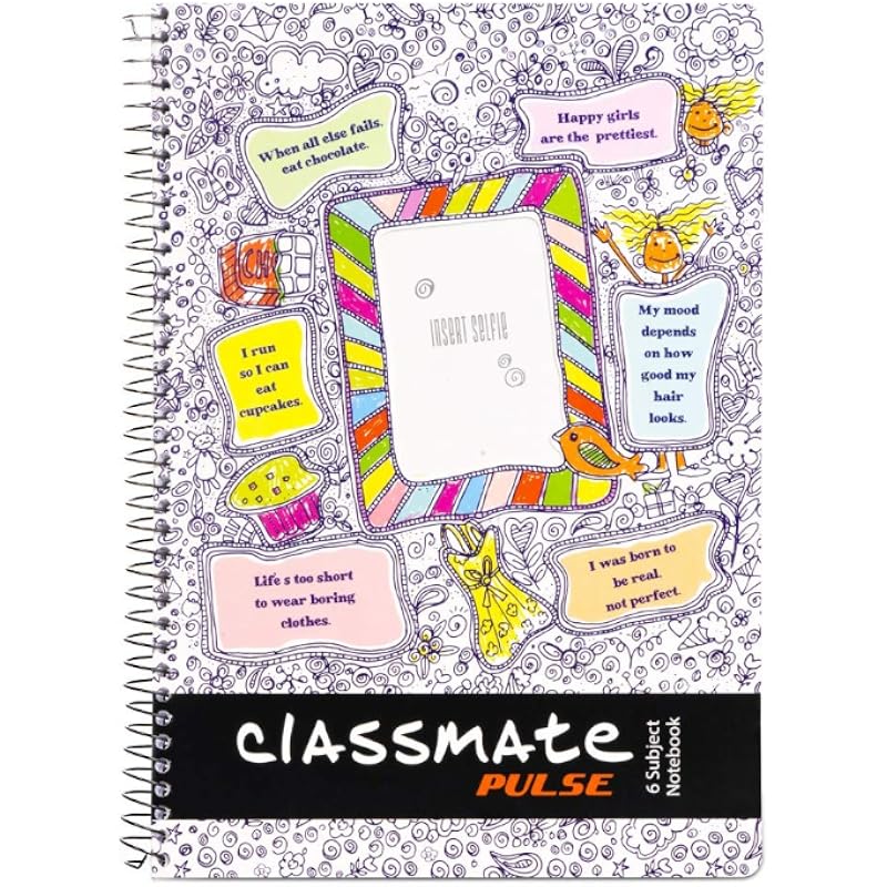 Classmate Pulse 6 Subject Notebook - 302 Pages | Single Line | Spiral Bound Notebook | Soft Cover