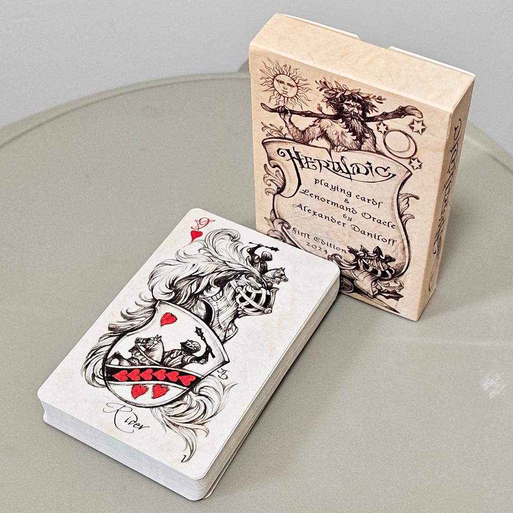 9*6cm Heraldic Playing Cards - 38 Pcs Hand-Drawn Lenormand Oracle Cards for Divination & Collectors - Double-embossed Cardstock