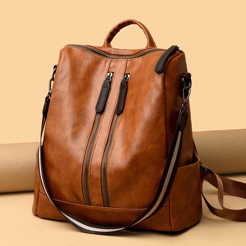 Fashion Backpack, Simple Women'S Bag, Lightweight Schoolbag, Leisure Travel, Large-Capacity Soft Leather Backpack, Women'S Bag