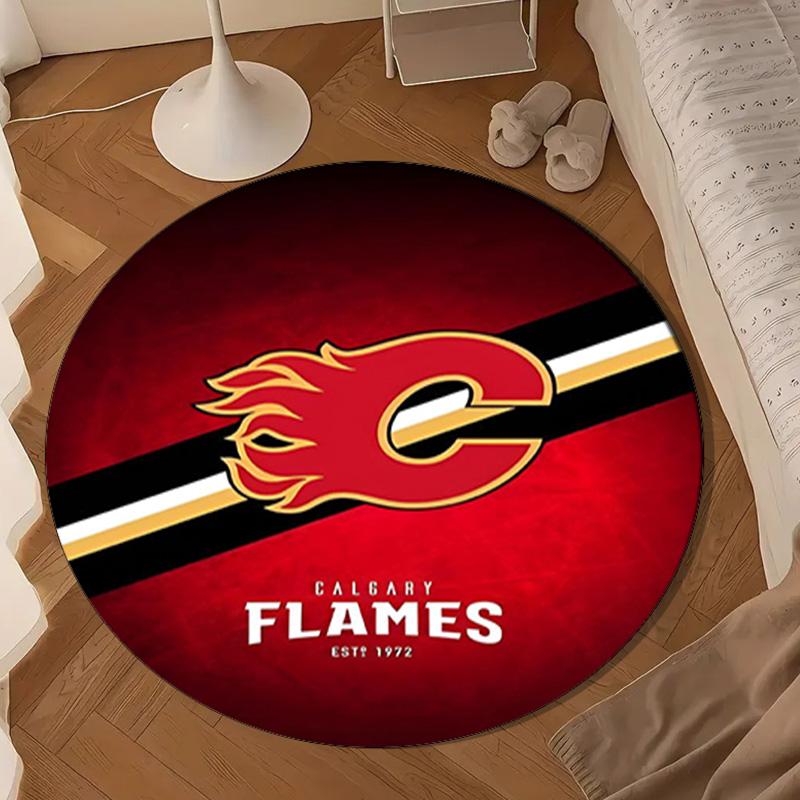Flames Hockey Team Logo Round Rug for Livingroom,Bedroom, Palyroom, Chair Rug, Area rug, Circle Carpet, Large Size Decor Fan Christmas gift