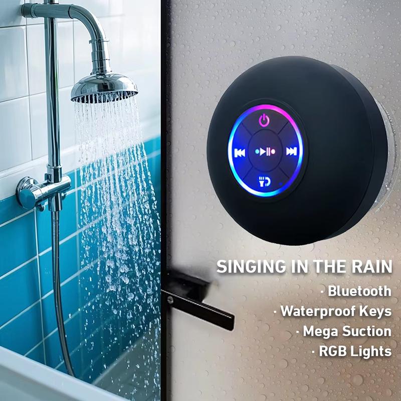 Портативная беспроводная Bluetooth-колонка LED-подсветка IPX4 Водонепроницаемая громкоговоритель Уличная ванная комната Большая присоска Стерео звуковая коробка