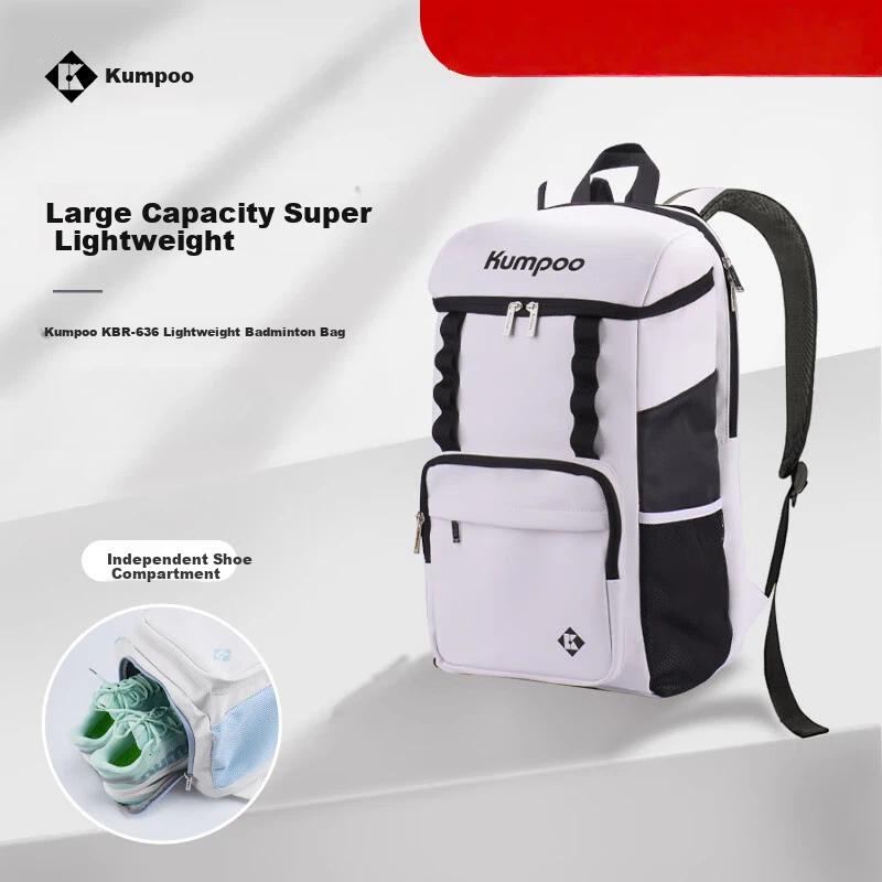 KUMPOO Badminton Bag with Separate Shoe Compartment, Multi-Compartment, Double Zipper Shoulder Bag, White-Black KBR-636