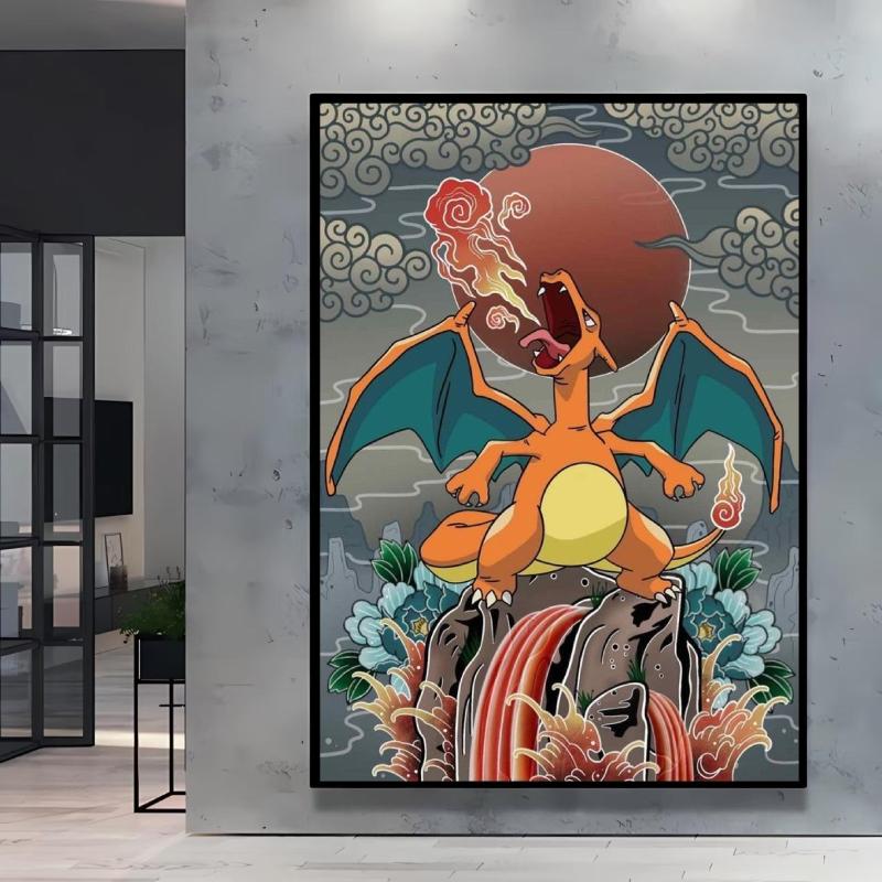 Poster and Painting Mewtwo Charizard Christmas Gifts Home Room Picture Wall Art Classic Spray Printing Canvas Painting