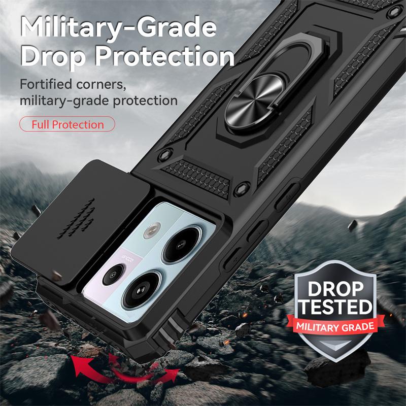 For Xiaomi Poco X6 5G Case Slide Camera Lens Protect Phone Case For PocoX6 Poko Little X6 X 6 6X Magnetic Ring Holder Back Cover